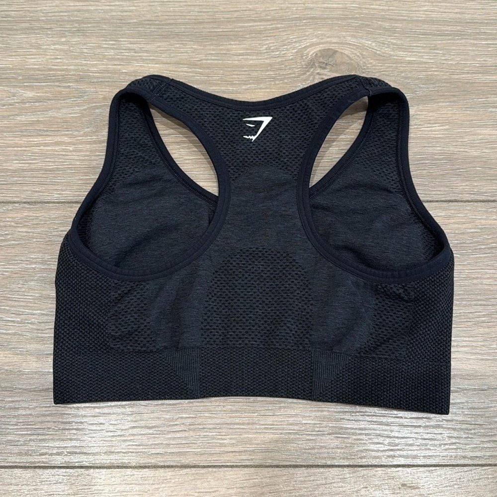 GYMSHARK Black Marl Vital Seamless Racerback Active Gym Pullover Sports Bra Sz S - Picture 2 of 9